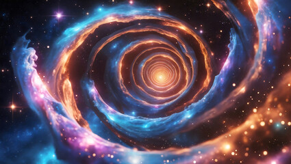 Swirling Cosmic Vortex With Orange And Blue Nebula, Starry Background