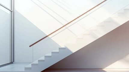 Obraz premium Modern minimalist staircase with clean, elegant design. Featuring neutral tones and sleek materials