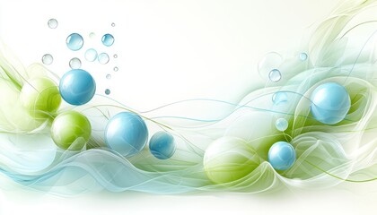 Abstract Green and Blue Spheres Floating in Waves