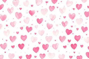 a soft pattern of pastel pink hearts in various sizes on a white background creating a delicate and romantic aesthetic
