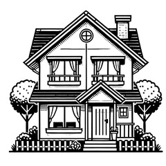 illustration, vector, silhouette, black and white, home, decoration, sketch, logo, building, window, house icon