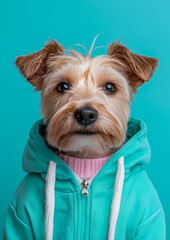 Portrait of a Dog in a Green Jacket