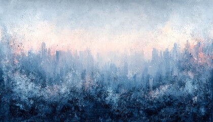 Abstract Cityscape Painting in Blues and Pinks
