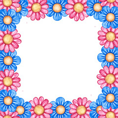 Cute frame with baby flowers. A hand-drawn watercolor illustration. For greeting cards. For packaging children's goods. For decorating children's books and textiles.