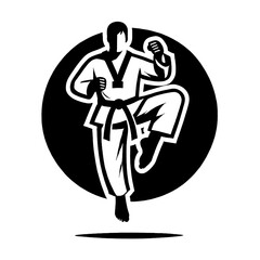 illustration, vector, silhouette, black and white, martial arts college, logo, taekwondo icon vector black and white
