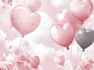 background of balloons hearts and clouds