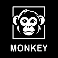 Minimalist monkey face logo design featuring bold lines and geometric framing