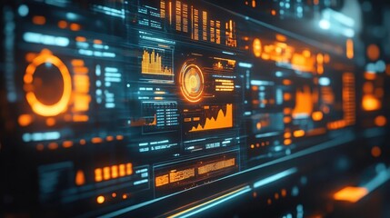 Obraz premium A bright workspace where glowing dashboards showcase strategy goals, energizing the team with clarity and direction