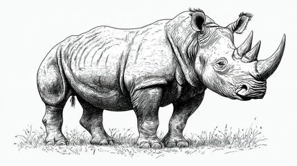 Fototapeta premium Detailed illustration of a rhinoceros, showcasing its unique features and anatomy.