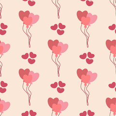 seamless pattern with heart balloons for valentines day, flat vector illustration, perfect for your holiday background, textile, greeting card, wrapping