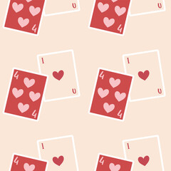 seamless pattern with playing cards for valentines day, flat vector illustration, perfect for your holiday background, textile, greeting card, wrapping