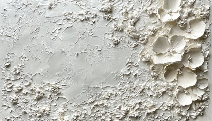 White Floral Impasto Painting Textured Art