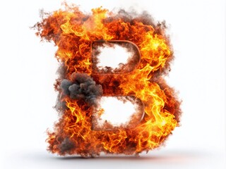 Fiery Letter B: Aerial Drone Shot of Burning Letter B Isolated on White Background