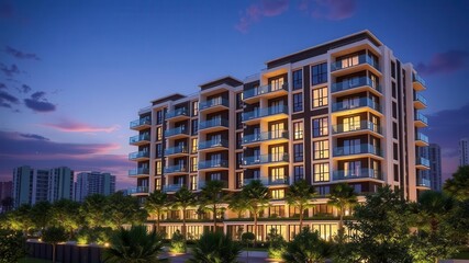 A modern apartment unit highlighted on a luxury condo building, property, building, design