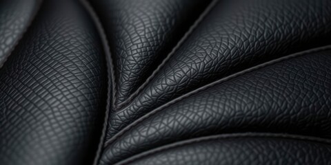 Fototapeta premium Black leather texture with intricate grain pattern and glossy finish, detail, leather