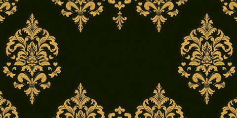 Elegant seamless design with intricate damask motifs in rich hues of gold and blue, vintage, background