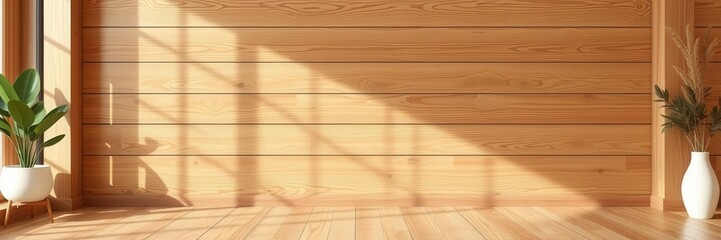 Empty wooden frame standing on a clean wooden floor mockup, empty, blank, wooden
