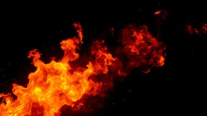 Fototapeta premium Fiery orange and red flames engulfing a black background, bright, power, burning