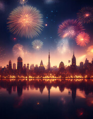 Obraz premium new year 2025 fireworks with happy people