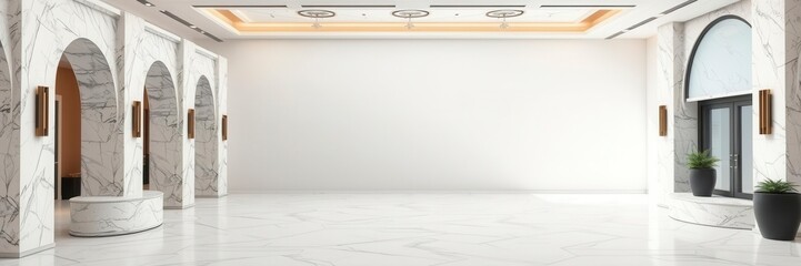 Panoramic white marble stone background perfect for design projects, blank space, architecture, stock photo