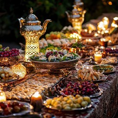 Luxuriöse Iftar-Tafel mit traditionellem Festmahl