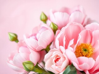 Obraz premium Pink peony flowers in full bloom creating a soft and delicate background, pastel, background