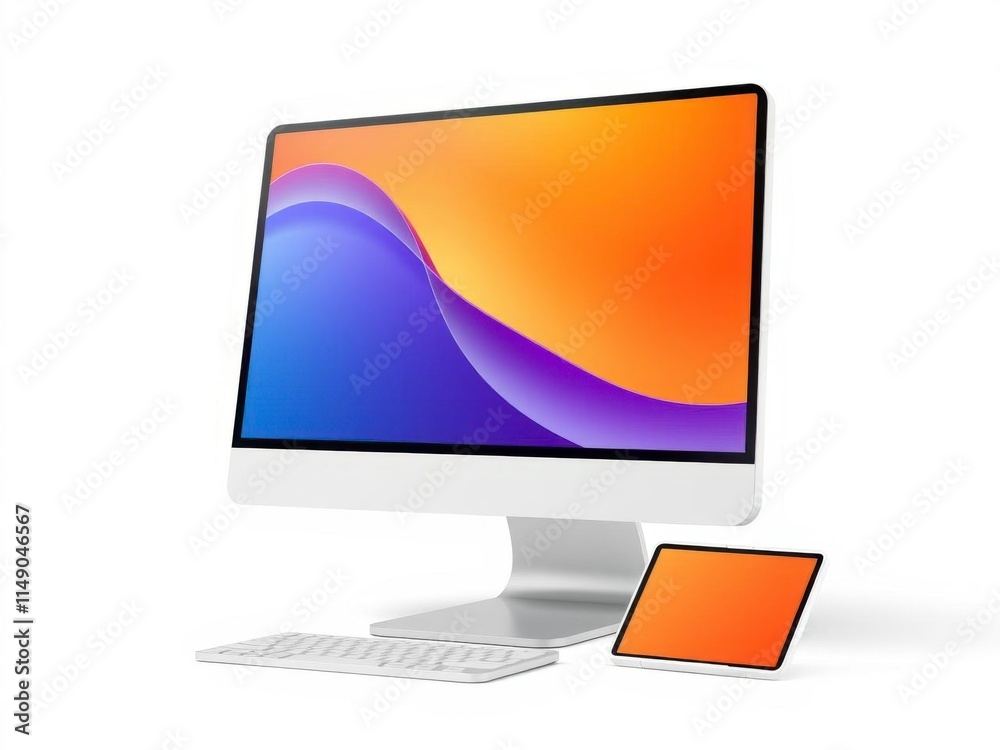 Wall mural realistic tablet mockup set featuring multiple devices in different angles and perspectives, electro