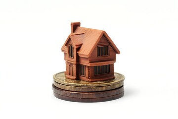 house model on coins stack isolated on white background
