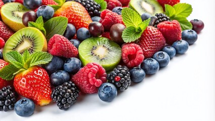 Fresh Berries & Kiwifruit: Vibrant Summer Fruit Still Life on White