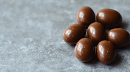 Obraz premium Smooth Chocolate Eggs on Gray Surface, Perfect for Easter Treats
