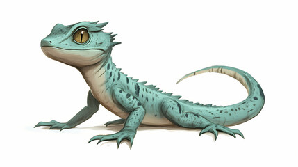 Obraz premium A tiny cartoon basilisk slithering gracefully on white background. Basilisk. Illustration