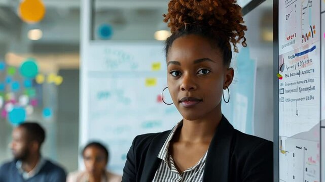 Inspiring Afro-American leader empowering others through motivational speaking at a workplace event