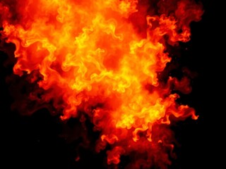 Obraz premium Fiery orange and red flames dancing against a pitch-black background, contrast, inferno, burning