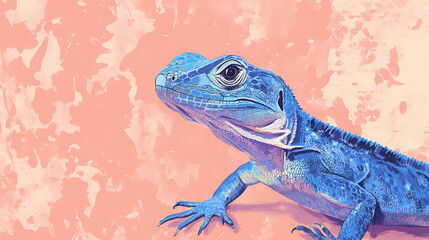 Obraz premium A blue lizard on a pink background. Basilisk. Illustration
