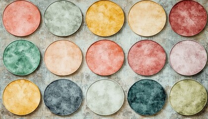 Colorful Round Decorative Plates Arranged on Wall