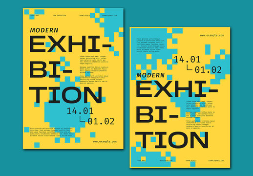 Green and Blue Pixelated Exhibition Poster