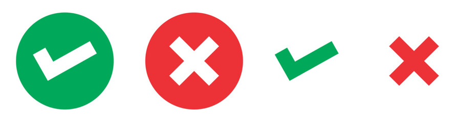 check mark icon button set. check box icon with right and wrong buttons and yes or no checkmark icons in green tick box and red cross. vector illustration