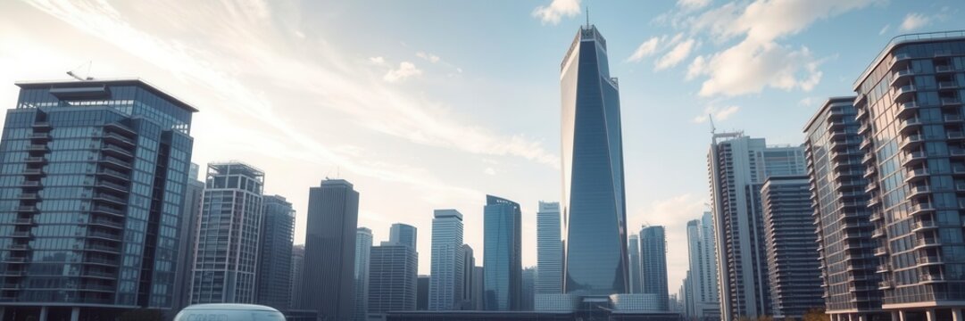 Futuristic skyscraper design evolving through various modern architectural styles, development, cityscape, modern