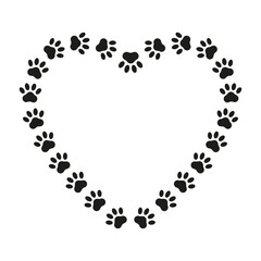 Heart shaped frame with dog paws in flat style. Vector design for pet lover. Decorative element for prints, banners, posters, packaging