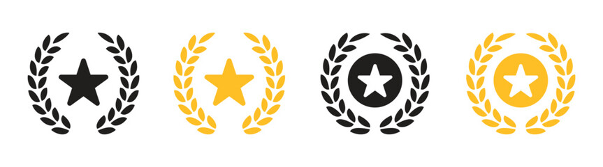 Vector Award With Laurel Wreath Icon Set. Winner Symbols. Medal Icon Symbols