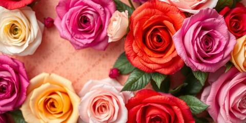 Obraz premium Backdrop of colorful paper roses arranged in a stunning display, roses, paper