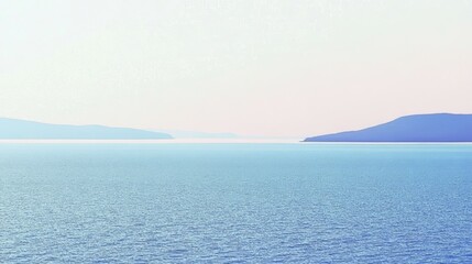 Fototapeta premium A tranquil seascape with soft hues blending into islands, creating a serene and beautiful vista