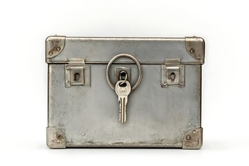 Fototapeta premium safe deposit box with key isolated on white background