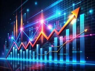 Fototapeta premium Futuristic Financial Growth: Rising Arrows & Glowing Lines Chart - Stock Photo