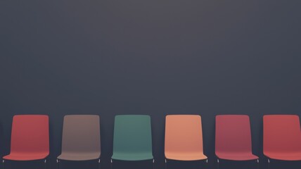 The vibrant and modern chairs are strikingly arranged against a beautifully minimalist background