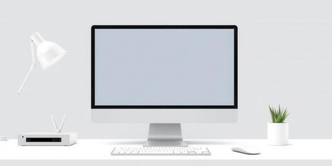 Fototapeta premium Modern desktop computer vector mockup with blank white screen, sleek design, sleek, flat design, vector