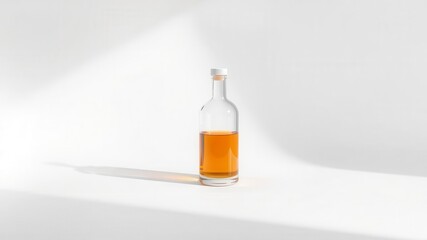 Realistic shadow effect of a glass bottle on a white background, product, effect, concept