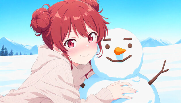 雪だるまとツーショット