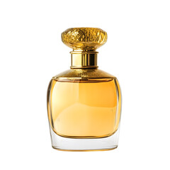 Luxury Perfume Bottle  Golden Cap  Amber Fragrance  Elegant Scent  Glass  Cosmetic  Beauty