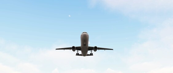 ULTRA HD. Airplane flies in blue sky. Travel, tourism. Airplane takes off against the background of blue sky.	
